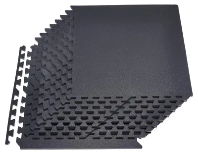 Image de Tapis puzzle Tapis de protection du sol - Lot de 12 pièces 61 x 61 x 1,4 cm - Mousse EVA haute densité - Emboîtables - Antidérapants - Amortissent les chocs - Pour salle de sport à domicile - Noir
