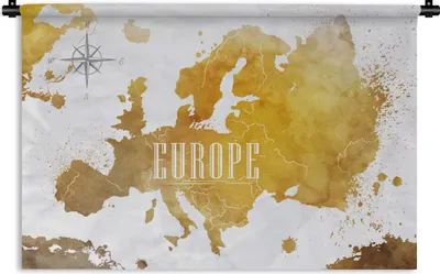 Produktbild von MuchoWow® Wandteppich Wandbehang Weltkarten - Europa - Gold 120x80 cm Tapisserie Dekoration Wandtuch - Wanddekorationen - Wandtücher
