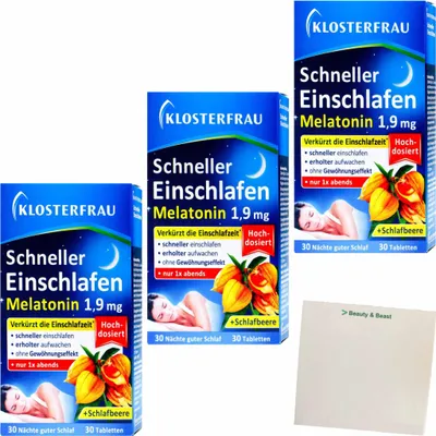 Produktbild von Klosterfrau schneller Einschlafen 3er Pack (3x30 Tabletten) + usy Block