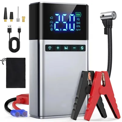 Immagine prodotto di Avviatore portatile per auto - Avviatore da 7500 A, 12 V - Compressore d'aria da 150 PSI - Per motori a benzina e diesel fino a 12,0 L