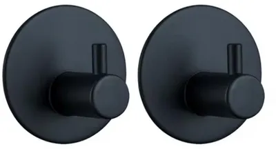 Produktbild von Selbstklebende Haken – Schwarzer runder Handtuchhaken – 45 mm – Schwarz – Selbstklebend – 2 Stück – Badezimmerhaken – Küchenhaken – Handtuchhaken – CHPN