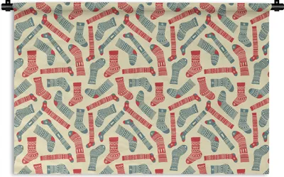 Produktbild von MuchoWow® Wandteppich Wandbehang Weihnachten - Socken - Schnittmuster 150x100 cm Tapisserie Dekoration Wandtuch - Waschbar - Tapisserien - Wand-Decke