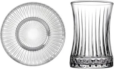 Produktbild von Set mit 12 türkischen Teegläsern mit Löffeln und Untertassen – Kristalloptik – 155 ml – Perfekt für Feiern, die Küche und gemütliche Abende