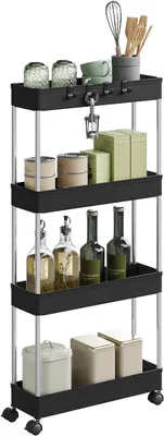 Produktbild von WOLTU Rollwagen 4 Ebenen, Küchenwagen, aus Kunststoff, 41,5x86x13,5 cm : Schwarz Farbe: Schwarz
