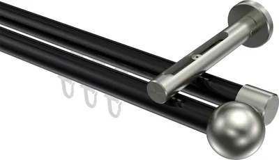 Produktbild von Interdeco Innenlaufstange / Gardinenstange mit Innenlauf Schwarz / Edelstahl-Optik, Typ Siteno Luino (Kugel), 20 mm Ø 2-läufig, 360 cm