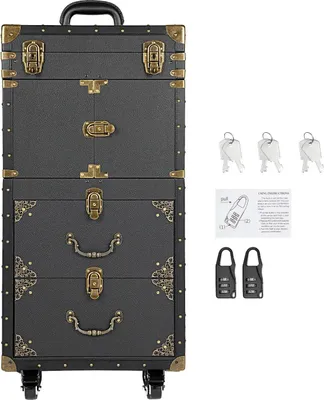 Produktbild von Rollender Schminkkoffer - Make-up Trolley - Abschließbarer Kosmetikkoffer für Beautysalon, PVC, mit Rollen - Schwarz