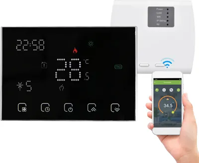 Obrázek produktu pro BHT-8000RF-GCW inteligentní termostat WLAN, programovatelný LED dotykový displej, vhodný pro rodinné domy, nákupní centra, hotely atd., černý, vytápění plynovým kotlem (bez baterie)