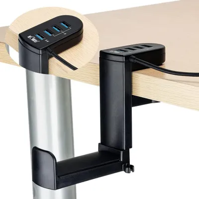 Produktbild von KIWIFOTOS Kopfhörer Ständer Kopfhörerhalter mit 360° drehbarem Gaming Headset Halterung Halter, Headphone Stand Schreibtisch Kopfhöreraufhänger Kopfhörer Clip - mit USB 3.0 x1 + USB 2.0 x3, Schwarz –
