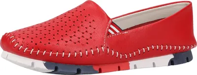 Produktbild von Cosmos Comfort Slipper aus Leder in Rot mit luftiger Lochung, umlaufender Ziernaht, elastischen Einsätzen, herausnehmbarer Innensohle und flexibler Gummisohle, 6124 403 5