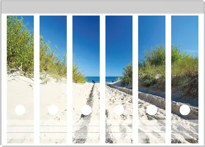 Produktbild von Wallario Ordnerrücken Sticker, selbstklebend für breite Ordner, 6 Stück, Motiv Auf dem Sandweg zum Strand - Blauer Himmel über dem Meer