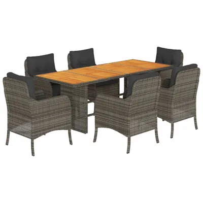 Obrázok produktu pre vidaXL 7-dielna záhradná jedálenská súprava s vankúšmi Grey Poly Rattan