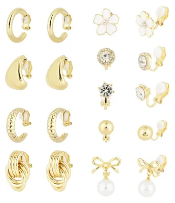 Image de Paire de boucles d'oreilles clip, couleur or, 9 paires, pour femmes, bijoux fantaisie