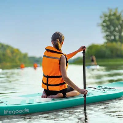 Produktbild von LifeGoods PaddlePro SUP Board - Luxus Set - Mit Sitz - Aufblasbares Paddle Board - Max. 150 KG - 320x81 cm - Mintgrün