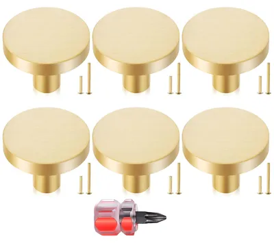 Obrázek produktu pro Knoflík na skříň - Kulatý - 6 ks - Zlatá - Na skříně a zásuvky
