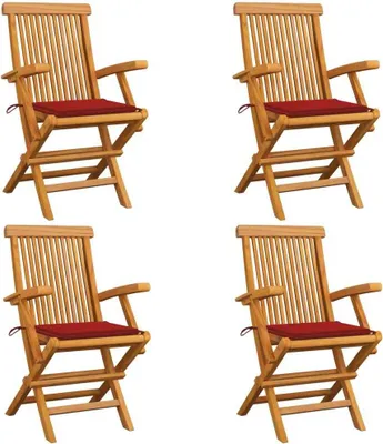 Image de Chaises de jardin et coussins rouge lot de 4 Bois teck massif