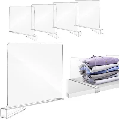 Produktbild von Ibenzoa® Transparente Acryl-Regaltrenner, 4er‑Set, 30 x 20 cm – Clip‑On Regalteiler für Schrank‑ & Regalorganisation, passend für Plattenstärke 0,4"–0,95"