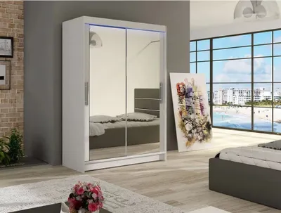 Obrázok produktu pre Šatníková skriňa so zrkadlom a LED osvetlením GASPARA 7 - biela