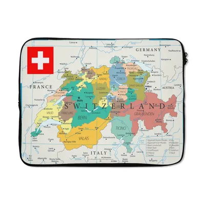 Produktbild von MuchoWow® Laptop Hülle 17 Zoll Laptoptasche Bunte Landkarte der Schweiz - Zipper - Schutzabdeckung