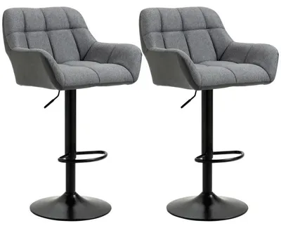 Obrázok produktu pre 2 barové stoličky, výškovo nastaviteľné a otočné | Farba: sivá + čierna | Rozmery: 52,5 x 57,5 x 93-114 cm