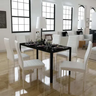 Produktbild von The Living Store 7tlg. Esstisch Set Schwarz und weiß