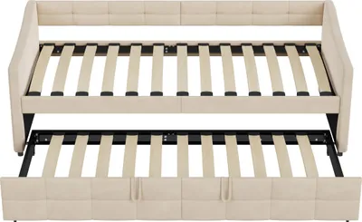 Produktbild von ProximaX Schlafsofa 90×200 cm in Creme, Samtstoff, ausziehbar mit Gasdruckfeder – multifunktionales Sofa & Gästebett