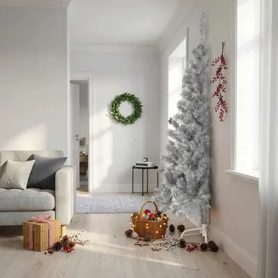 Obrázok produktu pre vidaXL Umelý vianočný stromček so stojanom strieborný 210 cm PET
