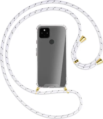 Produktbild von Handykette Backcover-Schutzhülle mit Band (Metall goldfarben) für Google Pixel 4a 5G - weiß/grau