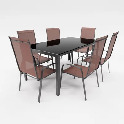 Produktbild von Gartenmöbel Set Metall Tisch 6 Stapelsessel Essgruppe Gartenset Sitzgruppe Stuhl schokobraun