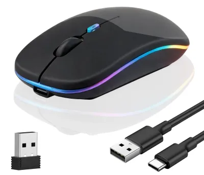 Zdjęcie produktu dla Bezprzewodowa mysz, z możliwością ładowania, wyposażona w Bluetooth 5.2 oraz USB 2,4 GHz, działająca w trybie dualnym z 3 regulowanymi poziomami DPI