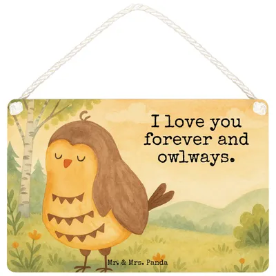 Produktbild von Mr. & Mrs. Panda Schild Eule Zufrieden Design DIN A5 - Weiß - Geschenk, Owl, Romantisch, Dekoschild, Hochzeitstag, Türschild, Holzschild, Liebesspruch, Müde, holzbild