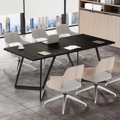 Image de Bureau LITTLE TREE, table de conférence noire de 180 cm avec piètement métallique, table moderne pour salles de réunion, salles de discussion et salles de conférence