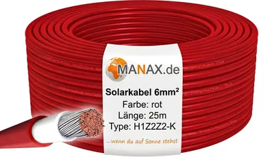 Produktbild von Solar Kabel h1z2z2-k für Photovoltaikanlagen rot, 10 m ringverpackt, KI-generiertes Bild