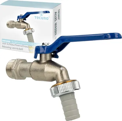 Image de tecuro Robinet à bille Vanne à bille 1/2 pouce avec raccord de flexible, laiton nickelé
