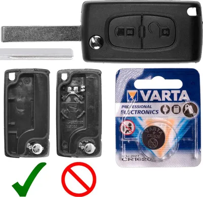 Produktbild von Autoschlüssel Funk Fernbedienung Austausch Gehäuse mit 2 Tasten + HU83 Rohling + Batterie kompatibel mit Peugeot 207 307 308 807 5008