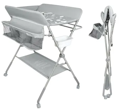 Immagine prodotto di Tavolino fasciatoio pieghevole, con altezza regolabile e piano fasciatoio, color grigio chiaro, dimensioni 80x58x90 cm