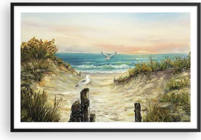 Produktbild von Gerahmtes Poster - Schwarzer Rahmen - Impressionismus Möwen Küste - 91,5x61 cm - Wand Bild - Wanddeko - Wandbilder - Kunstposter - Wandposter - Bilderrahmen - Bilder - Kunstdruck - P2BAA91x61-4602