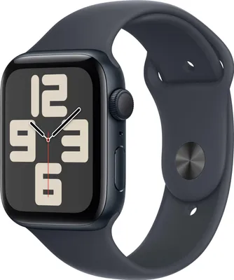 A smartwatch with a dark gray band and a dark gray casing is shown against a white background.