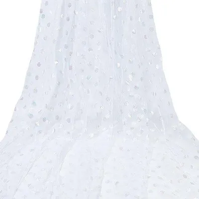 Image de Tissu d'ameublement - Blanc à pois bleus et pois brillants - 160 cm de largeur, 200 cm de longueur