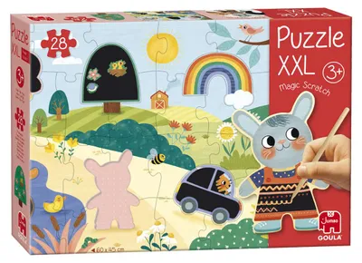 Produktbild von Jumbo Goula - XXL Magic Scratch Puzzle, 27 Stück(e), Tiere, 3 Jahr(e)