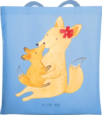 Produktbild von Mr. & Mrs. Panda Tote Bag Fuchs Mama - Sky Blue - Geschenk, Schoß, Jutebeutel, Mutter, Büchertasche, Beutel, Umarmen, Tasche, Schultasche, Muttertag
