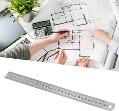 Produktbild von 30 cm Lineal mit messbarer Länge, klarer Skala und präzisem Edelstahl-Metalllineal mit 2 Maßeinheiten zum Zeichnen