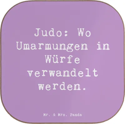 Produktbild von Mr. & Mrs. Panda Tassen Untersetzer Spruch Judo Umarmungen - Lavendeltraum - Geschenk, Sportler Geschenke, Quadratisch, für Gläser, Training, gläseruntersetzer, Respekt
