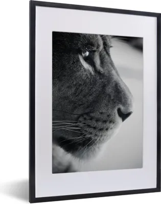 Produktbild von MuchoWow® MuchoWow® Gerahmtes Poster Tierprofil Löwe in schwarz und weiß 30x40 cm - Poster mit zchwarzem Bilderrahmen - Wandposter Schlafzimmer