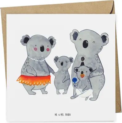 Produktbild von Mr. & Mrs. Panda Glückwunschkarte Koala Familie - Weiß - Geschenk, faltkarte, anlasskarte, Koalas, Mama, Papa, Klappkarte, Muttertag, Family, Grußkarte, doppelkarte