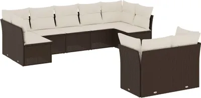 Produktbild von vidaXL 9-tlg. Garten-Sofagarnitur mit Kissen Braun Poly Rattan