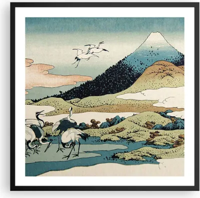 Produktbild von Gerahmtes Poster - Schwarzer Rahmen - Japan Kraniche Bild - 60x60 cm - Wand Bild - Wanddeko - Wandbilder - Kunstposter - Wandposter - Bilderrahmen - Bilder - Kunstdruck - P2BAC60x60-4541