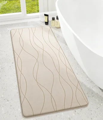 Image de Tapis de bain, tapis de bain en mousse à mémoire de forme, antidérapant, lavable, doux, tapis de bain/douche absorbant pour la salle de bains, beige, 60 x 150 cm