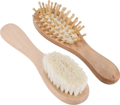 Produktbild von Baby Holzhaarbürste und Kamm Set Ziegenhaarborsten für Neugeborene Kleinkinder Tägliche Pflege