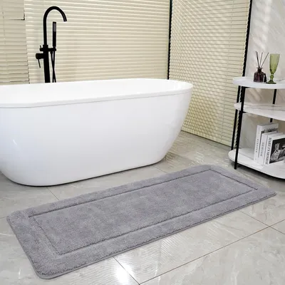 Image de Tapis de bain 60x150 cm, en microfibre, antidérapant, gris, pour salle de bain