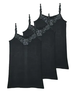 Produktbild von TOKER COLLECTION® Achseltop Damen Unterhemd mit elastischen Trägern im 3er Pack (Spar Packung) aus reiner Baumwolle, Größe 36/38, Farbe Schwarz